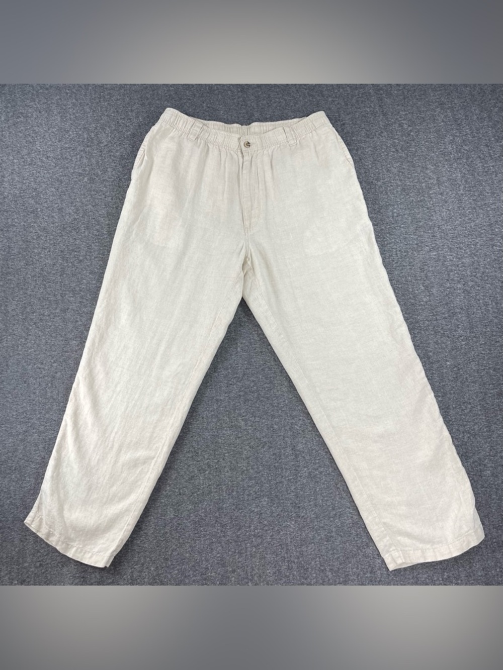 Caribbean Linen Pants Mens 36x30 (Fits 34x29) Beige Cream Woven Beach Vacation